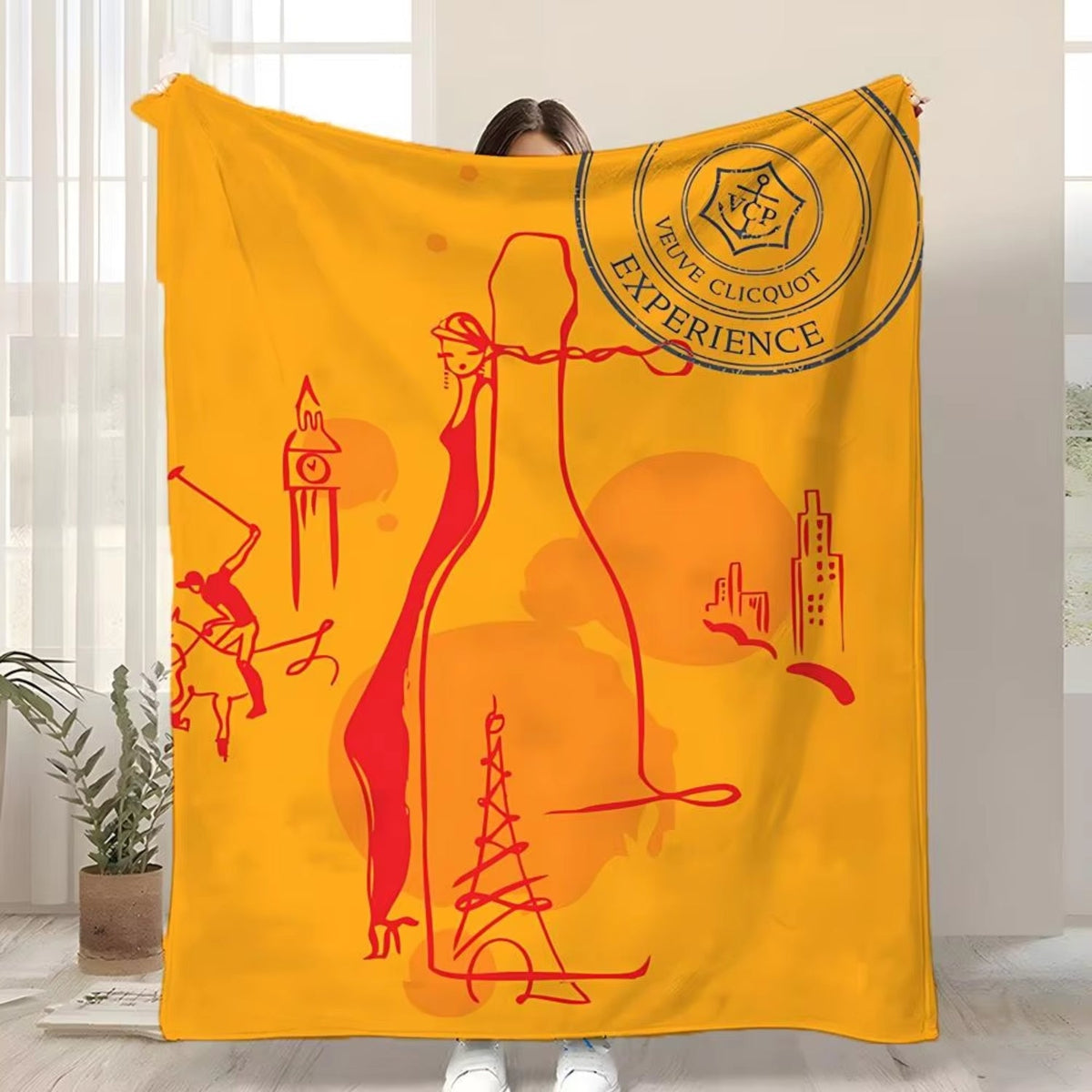 Flannel Throw Blanket with Art Print for Sofa Bed and Travel