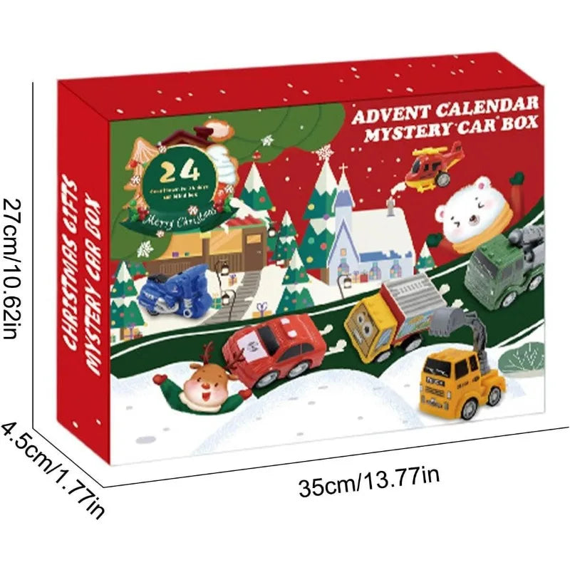 Pull Back Car Advent Calendar with 24 Mini Vehicles in Bright Colors for Racing at Home