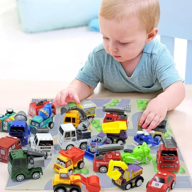 Pull Back Car Advent Calendar with 24 Mini Vehicles in Bright Colors for Racing at Home