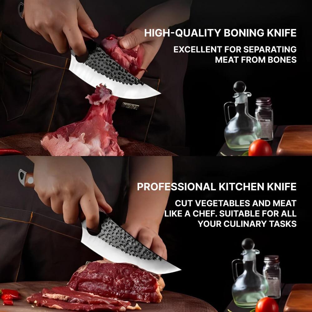 Kitchen Knife with Finger Notch Grip and Metal Alloy Blade, Cherry Wood Handle