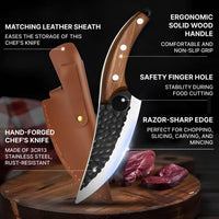 Kitchen Knife with Finger Notch Grip and Metal Alloy Blade, Cherry Wood Handle