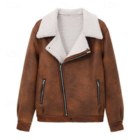 Mens Winter Jacket with a Plush Lining, Classic Collar and Front Zip in Brown, Green or Black