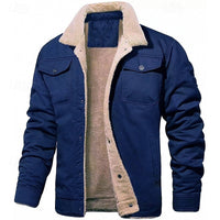 Mens Sherpa Lined Trucker Jacket with Fold Down Collar, Chest and Side Pockets and Button Closure in Five Colors