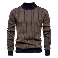 Mens Ribbed Mock Neck Sweater with Vertical Rib Pattern and Tailored Relaxed Fit in Four Colors