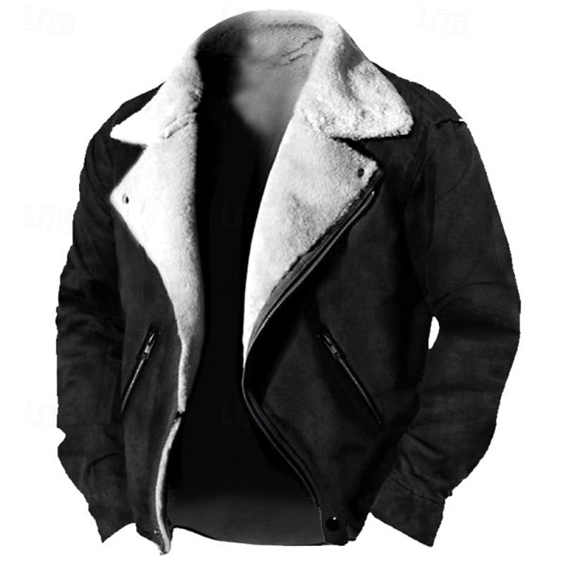 Mens Winter Jacket with a Plush Lining, Classic Collar and Front Zip in Brown, Green or Black