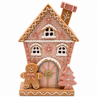Lighted Gingerbread House with Pastel Resin Details and Internal LED Glow