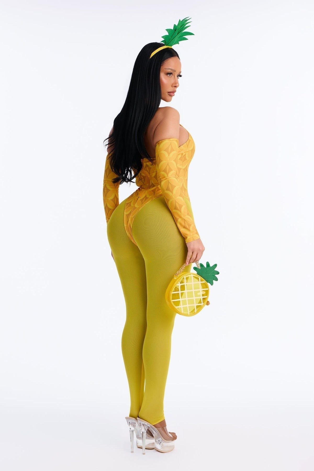 Five Piece Yellow Costume Set with Pineapple Bag and Accessories