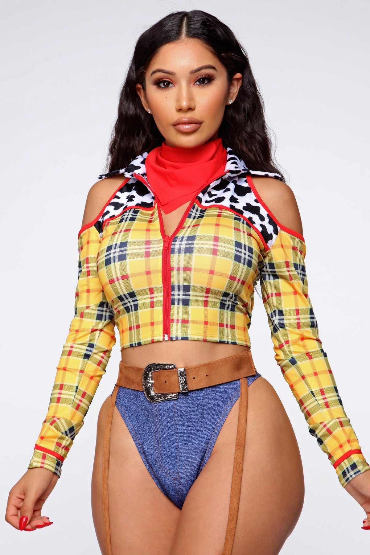 Women's Yellow Plaid Sheriff Costume Set with Four Matching Pieces