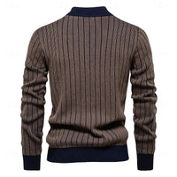 Mens Ribbed Mock Neck Sweater with Vertical Rib Pattern and Tailored Relaxed Fit in Four Colors