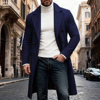 Mens Long Overcoat with Double Breasted Look, Roomy Pockets and Structured Fit in Eight Colors