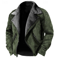 Mens Winter Jacket with a Plush Lining, Classic Collar and Front Zip in Brown, Green or Black