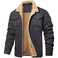 Mens Sherpa Lined Trucker Jacket with Fold Down Collar, Chest and Side Pockets and Button Closure in Five Colors