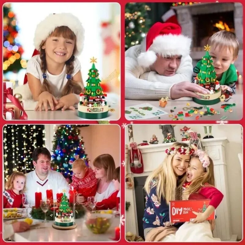 Musical Christmas Tree Building Set with Hand Crank Music Box and Assembly Pieces