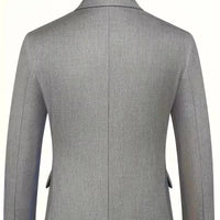 Professional men's attire: a slim fit double-breasted 3-piece suit with a complementary waistcoat.