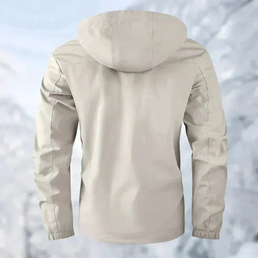Men's Outdoor Jacket with Removable Hood and Breathable Membrane, Zippered Pockets