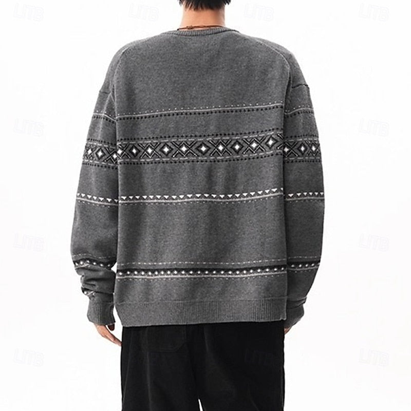 Mens Button Down Patterned Cardigan with Full Front Closure and Regular Fit in Dark Gray or Beige