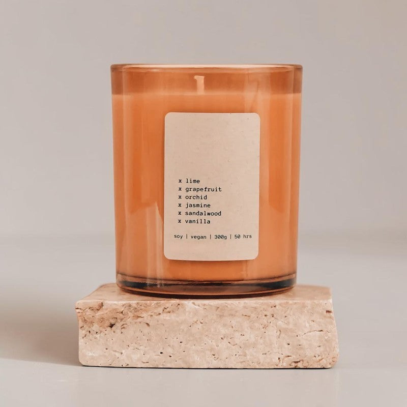 Citrus Floral Sandalwood Soy Candle in Amber Glass Jar