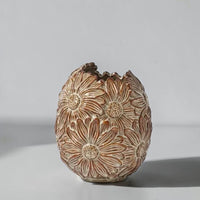 Beige Floral Textured Stoneware Decorative Vase