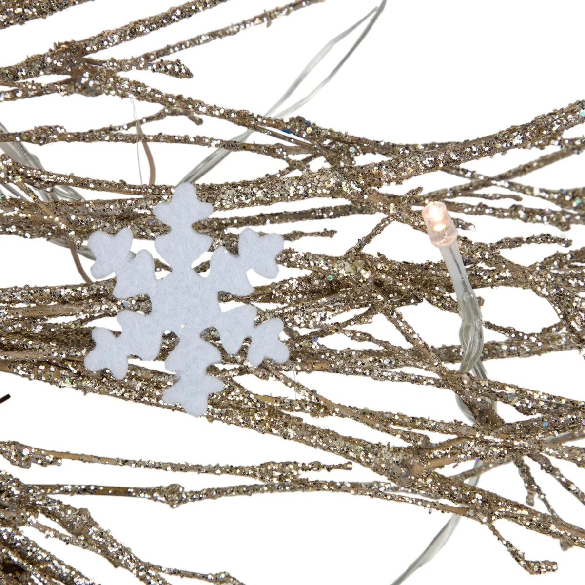 Warm White LED Christmas Wreath with Snowflake Accents and Glitter, 28 Inch