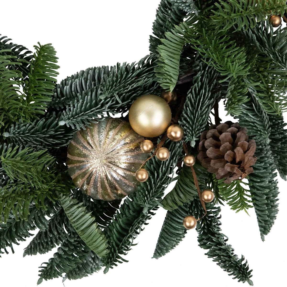 Christmas Wreath 22 Inch with Gold Ornaments and Real Pine Cones