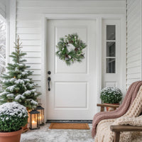 Winter Greenery Wreath with Frosted Pine, White Berries and Silver Ornaments, 24 Inch