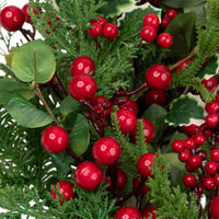 Mixed Pine and Cedar Christmas Wreath with Red Berries and Holly 30 Inch Unlit