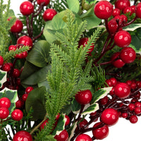 Mixed Pine and Cedar Christmas Wreath with Red Berries and Holly 30 Inch Unlit