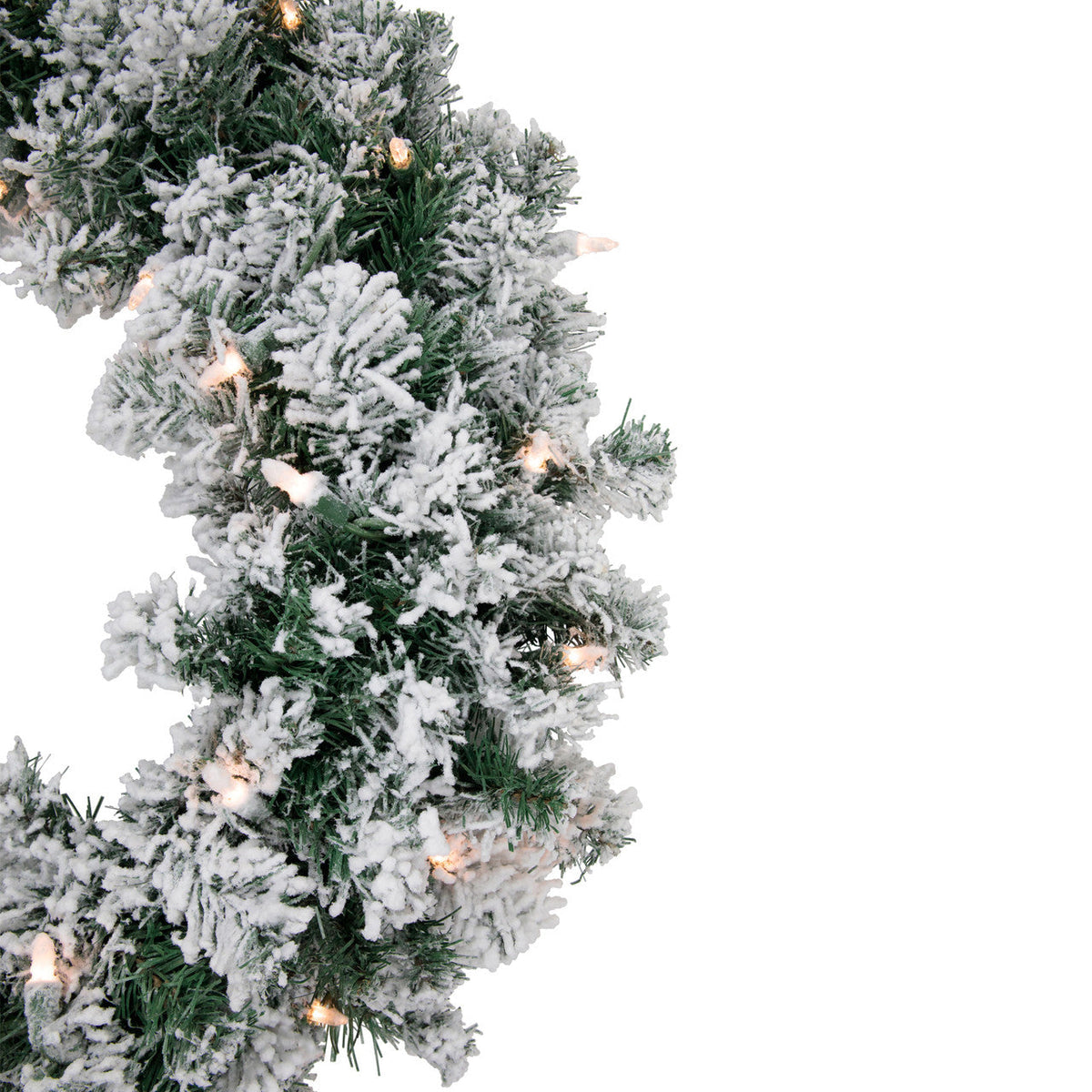 Pre Lit White Christmas Wreath with 50 Clear Mini Lights and 200 Branch Tips, 24 Inch