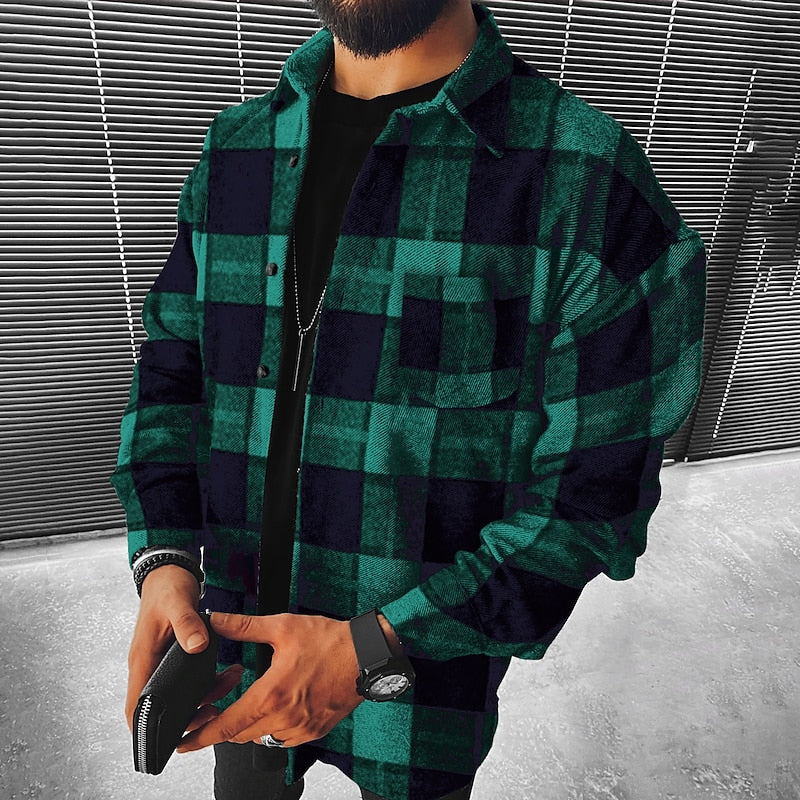 Tartan Overshirt with Brushed Fabric and Relaxed Fit for Cold Weather