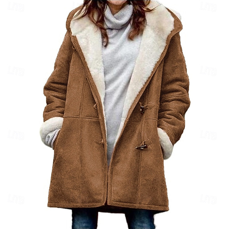 Winter Hooded Coat with Button Front and Adjustable Hood for Cold Weather