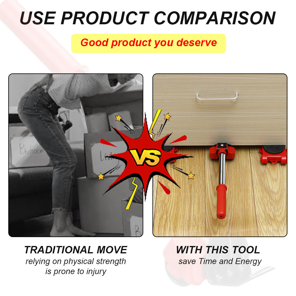 Furniture Rollers and Lifter Tool Set for Moving