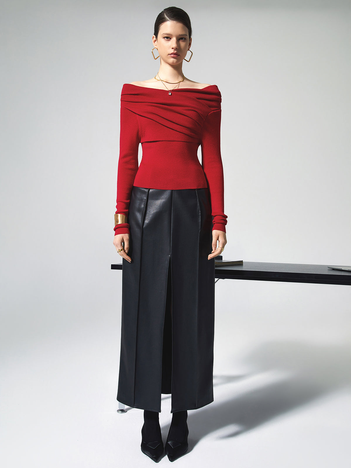 Knit Top with Polyester Acrylic Blend and Wrist Length Sleeves for Layering