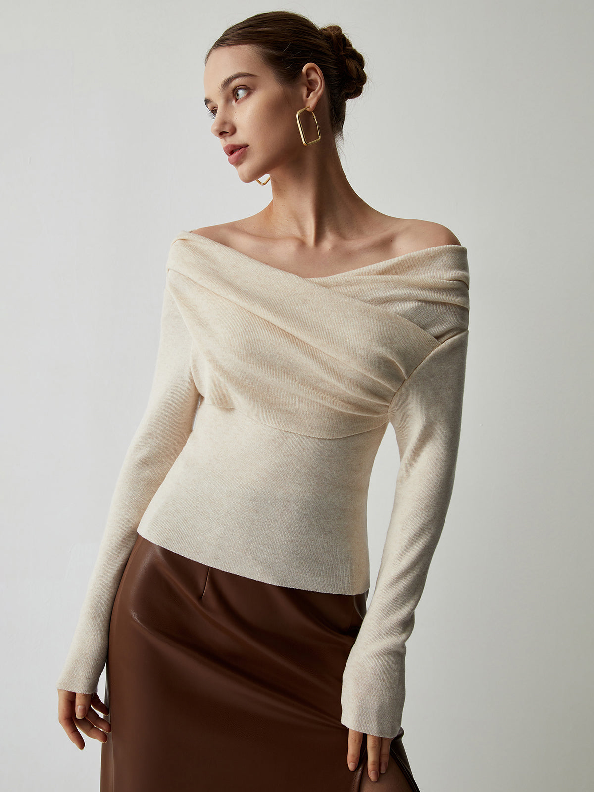 Knit Top with Polyester Acrylic Blend and Wrist Length Sleeves for Layering