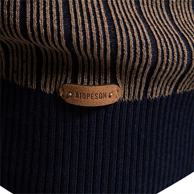 Mens Ribbed Mock Neck Sweater with Vertical Rib Pattern and Tailored Relaxed Fit in Four Colors