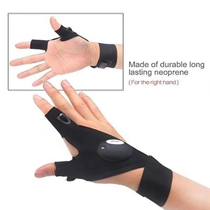 Fingerless Work Gloves with Dual LED Finger Lights and Adjustable Strap