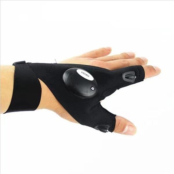 Fingerless Work Gloves with Dual LED Finger Lights and Adjustable Strap