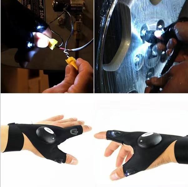 Fingerless Work Gloves with Dual LED Finger Lights and Adjustable Strap