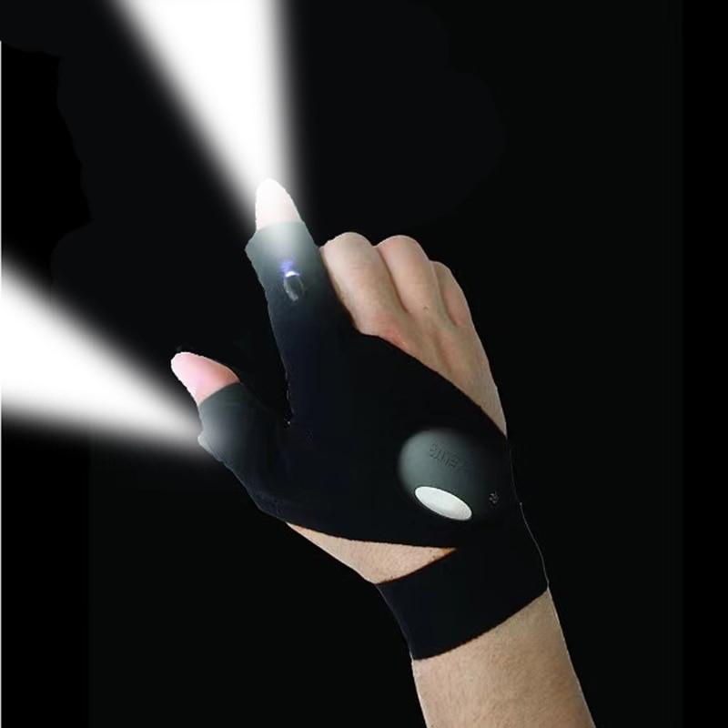 Fingerless Work Gloves with Dual LED Finger Lights and Adjustable Strap