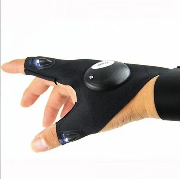 Fingerless Work Gloves with Dual LED Finger Lights and Adjustable Strap