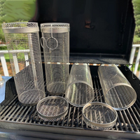 Rotating Stainless Steel Grill Basket with a Movable Door for Vegetables, Meat and Seafood on Charcoal or Gas Grills