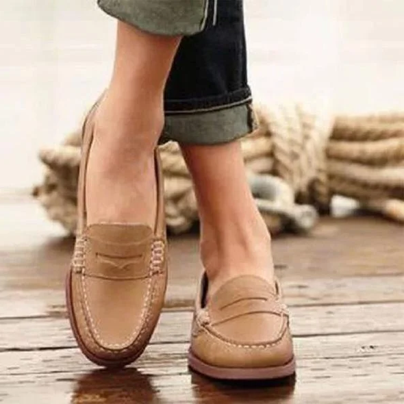Women's Slip On Loafers with Round Toe and Low Heel, Synthetic