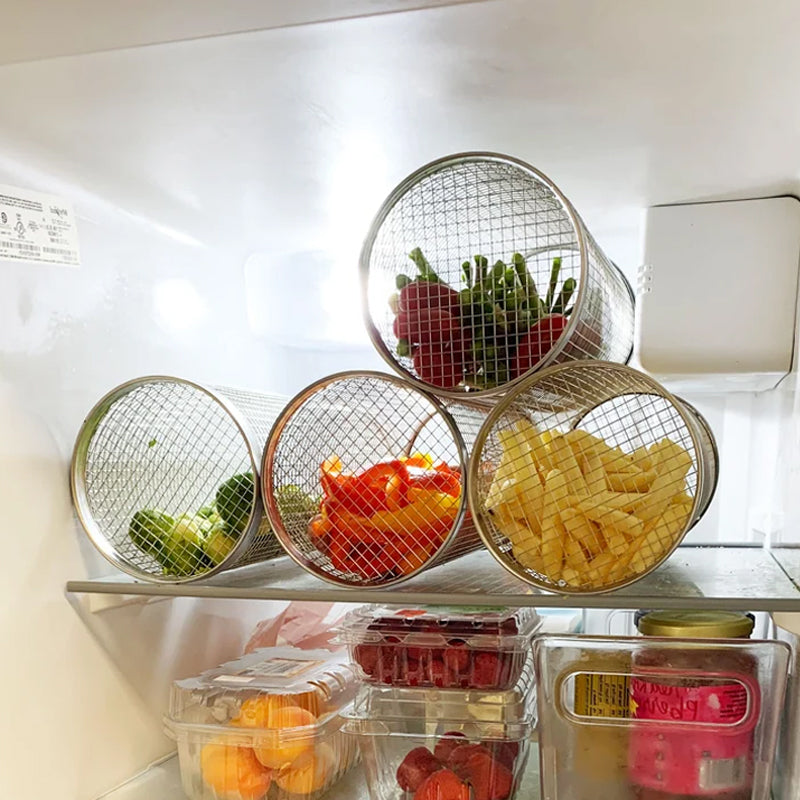 Rotating Stainless Steel Grill Basket with a Movable Door for Vegetables, Meat and Seafood on Charcoal or Gas Grills