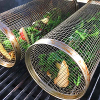 Rotating Stainless Steel Grill Basket with a Movable Door for Vegetables, Meat and Seafood on Charcoal or Gas Grills