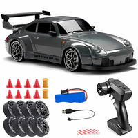Four Wheel Drive Remote Control Car with LED Lights, Race and Drift Wheels and Mini Traffic Cones