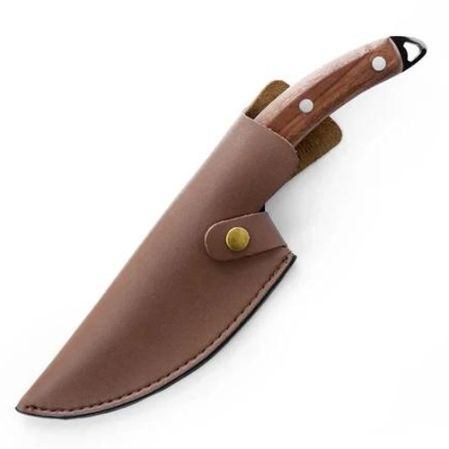Kitchen Knife with Finger Notch Grip and Metal Alloy Blade, Cherry Wood Handle