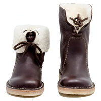 Lace Up Wool Lined Boots with Full Grain Upper and Crepe Rubber Sole