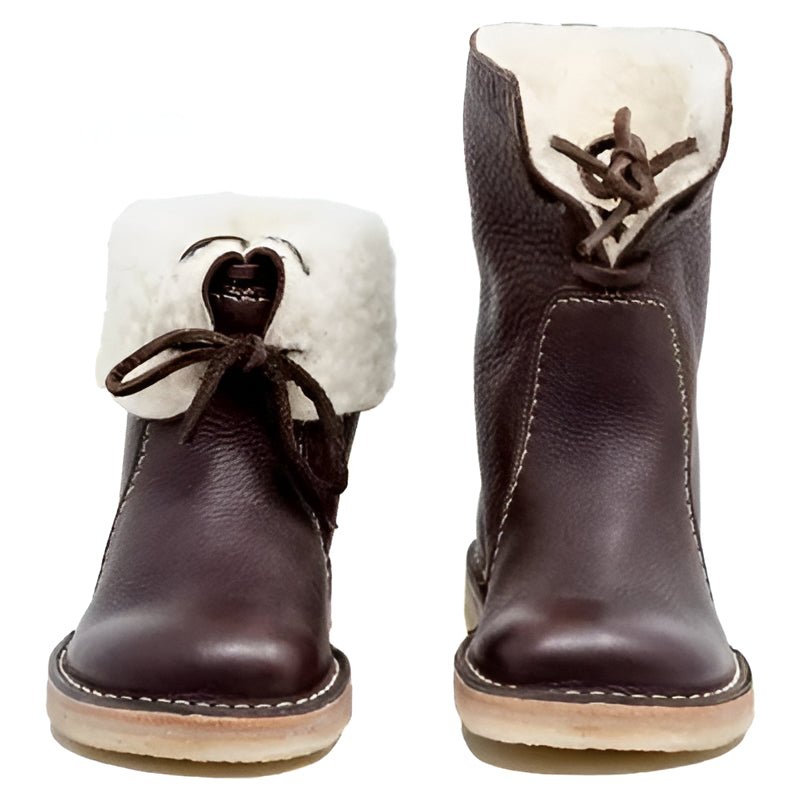 Lace Up Wool Lined Boots with Full Grain Upper and Crepe Rubber Sole