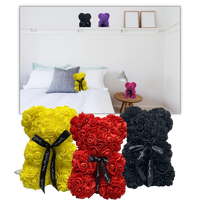 Foam Rose Teddy Bear About 9.8 Inches Tall with a Ribbon in Seven Colors