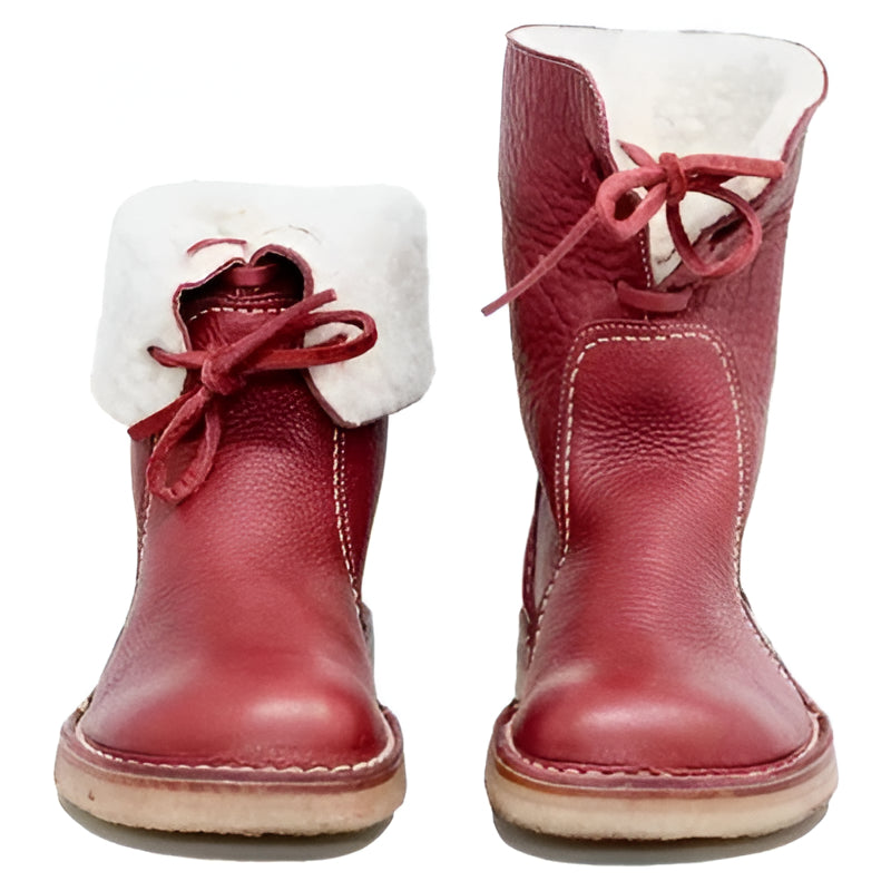 Lace Up Wool Lined Boots with Full Grain Upper and Crepe Rubber Sole