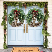 Rustic Vine Wreath with Golden Bells and Pinecones, 17 Inches